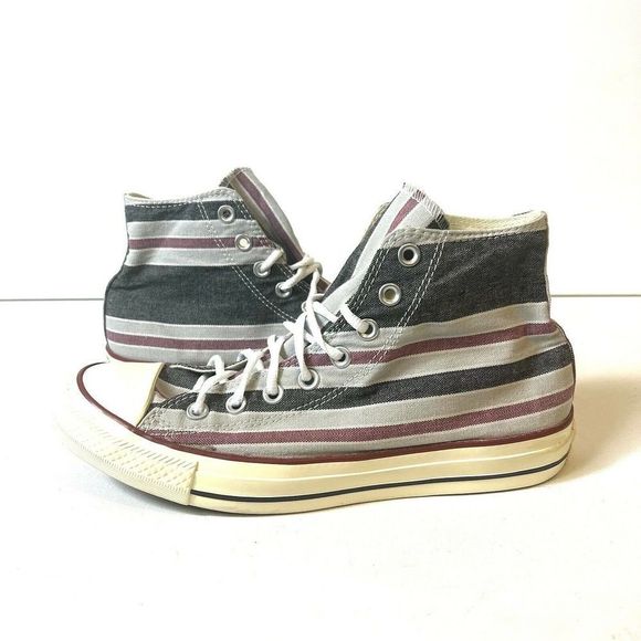 Converse Chuck Taylor All-Star Mid Top Gray Striped Sneaker Unisex Wos 10 Mens 8 - Picture 2 of 8